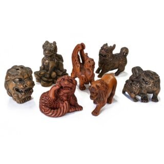 Complex Netsuke: Fu Dog and Qilin Figurines