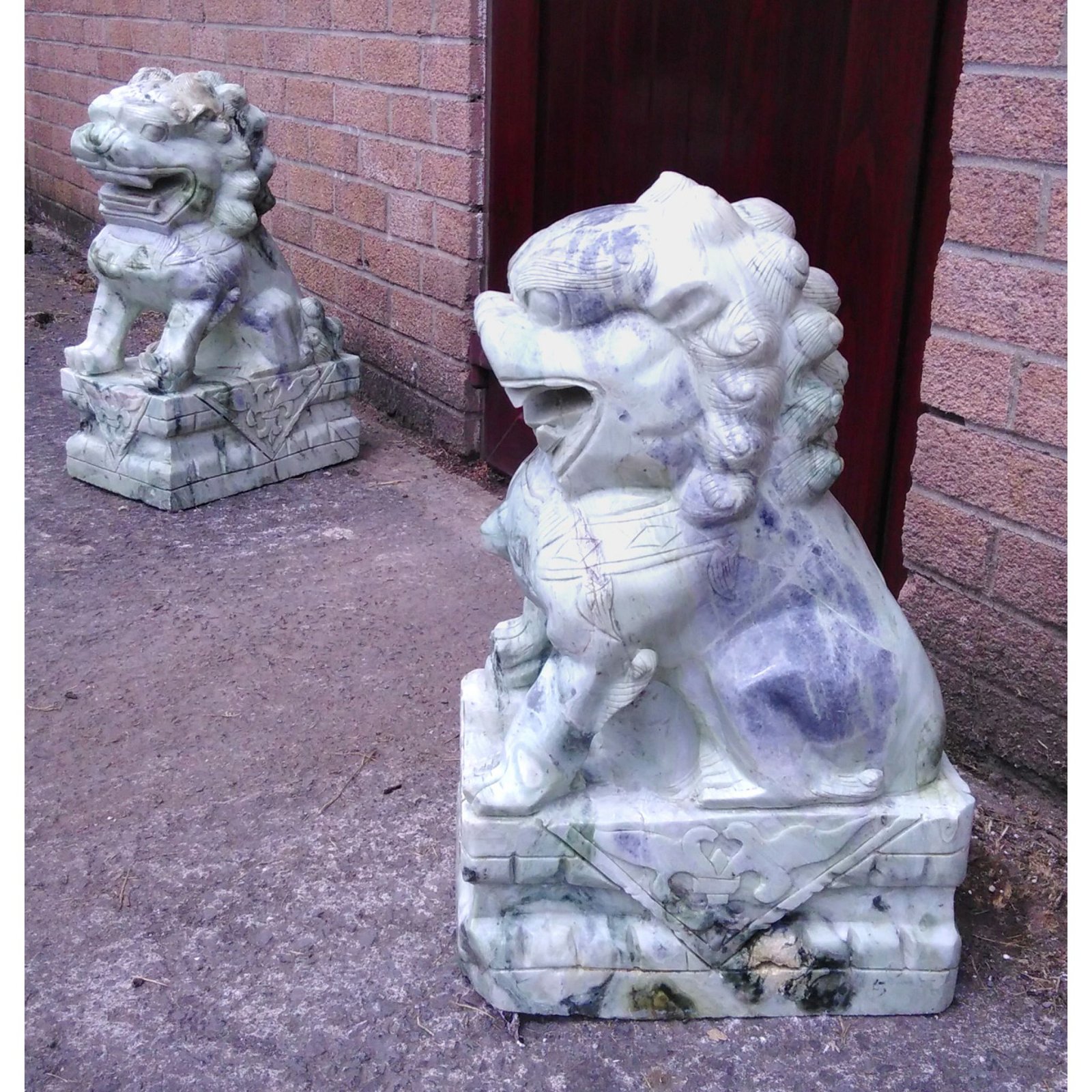 Large Pair of Real Jade Lion Sculptures