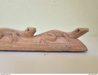 Vintage 3 LIZARDS ON LOG - Wood Sculpture/Wall Plaque, 45cm - Image 5