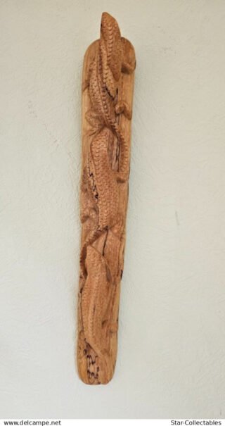 Vintage 3 LIZARDS ON LOG - Wood Sculpture/Wall Plaque, 46cm