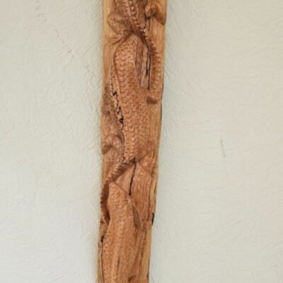 Vintage 3 LIZARDS ON LOG - Wood Sculpture/Wall Plaque, 46cm