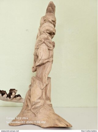 Vintage FROGS in TREE STUMP, Wood Sculpture/Figurine, 44cm - Image 4
