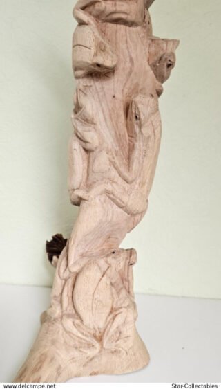 Vintage FROGS in TREE STUMP, Wood Sculpture/Figurine, 44cm