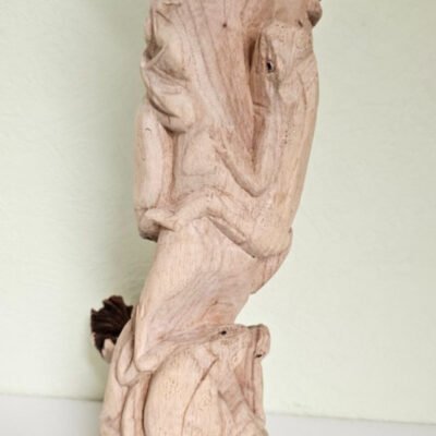 Vintage FROGS in TREE STUMP, Wood Sculpture/Figurine, 44cm