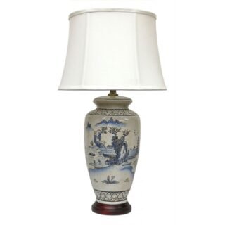 Pair of Ancient Landscape Vase Lamps, Porcelain