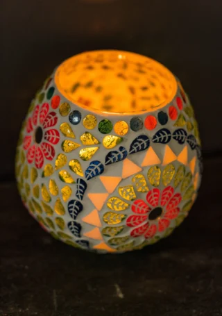 Ayana Tealight Holder. Multi Colour, Recycled Glass