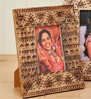 Handcarved Wood Aztec Design Photo Frame