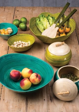 Lacquer Spun Bamboo Waves Salad Bowl and Servers - Image 4