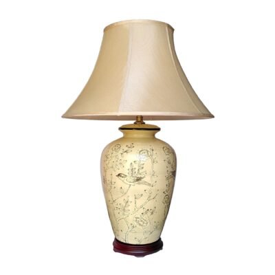 Pair of Birds and Flowers Vase Lamps, Porcelain