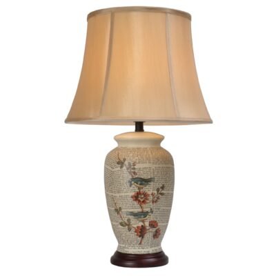 Pair of Bluetits and Quince Blossom Vase Lamps, Porcelain