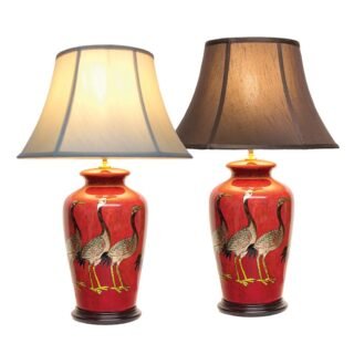 Pair of Cranes Vase Lamps, Porcelain
