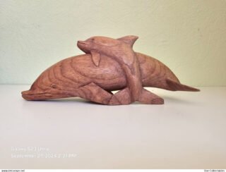 Vintage DOLPHIN WITH CALF, Wood Sculpture/Figurine, 35cm