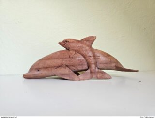 Vintage DOLPHIN WITH CALF, Wood Sculpture/Figurine, 35cm