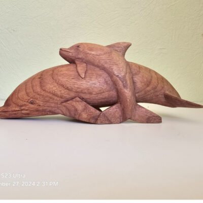 Vintage DOLPHIN WITH CALF, Wood Sculpture/Figurine, 35cm
