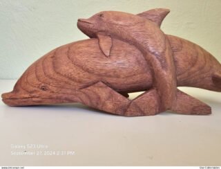 Vintage DOLPHIN WITH CALF, Wood Sculpture/Figurine, 35cm - Image 3