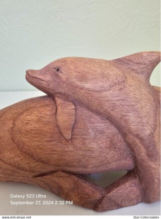 Vintage DOLPHIN WITH CALF, Wood Sculpture/Figurine, 35cm - Image 4