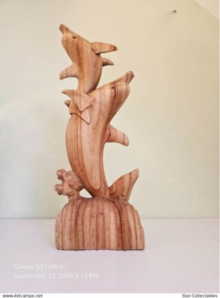 Vintage DOLPHINS On CORAL, Wood Sculpture/Figurine, 50cm - Image 2