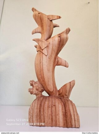 Vintage DOLPHINS On CORAL, Wood Sculpture/Figurine, 50cm - Image 3