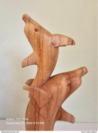 Vintage DOLPHINS On CORAL, Wood Sculpture/Figurine, 50cm