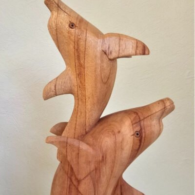 Vintage DOLPHINS On CORAL, Wood Sculpture/Figurine, 50cm