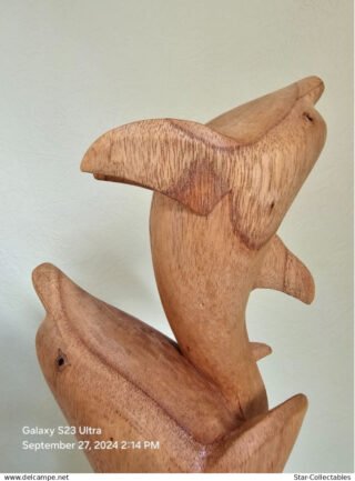 Vintage DOLPHINS On CORAL, Wood Sculpture/Figurine, 50cm - Image 5