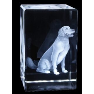 Dog Zodiac laser-etched crystal block with LED Stand