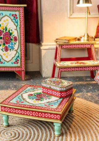 Indian Bajot Side Table, Rikisha, Handpainted - Image 3