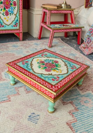 Indian Bajot Side Table, Rikisha, Handpainted