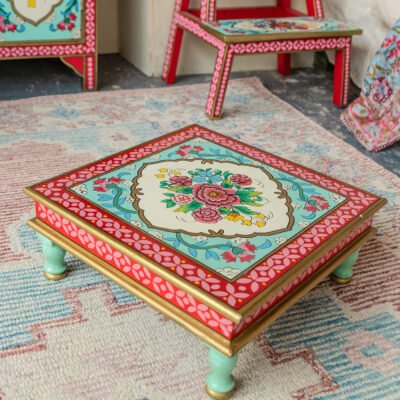 Indian Bajot Side Table, Rikisha, Handpainted