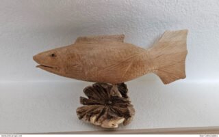 Vintage FISH ON MUSHROOM, Wood Sculpture/Figurine, 25cm - Image 3