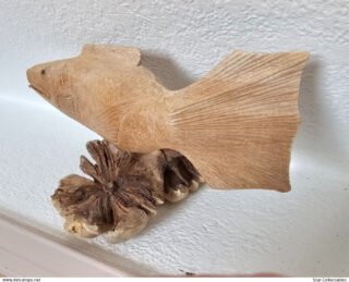 Vintage FISH ON MUSHROOM, Wood Sculpture/Figurine, 25cm - Image 4