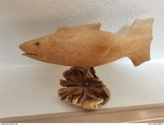 Vintage FISH ON MUSHROOM, Wood Sculpture/Figurine, 25cm - Image 5