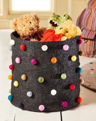 Felt Basket with Rainbow Felt Ball Decoration, 40 x 37cm
