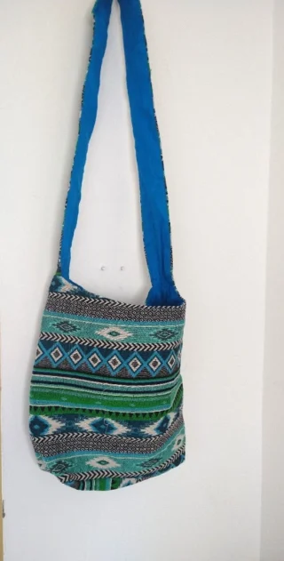 Gheri Fabric Jogi Bag with Strap, Green Multi