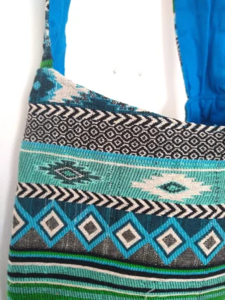 Gheri Fabric Jogi Bag with Strap, Green Multi - Image 3