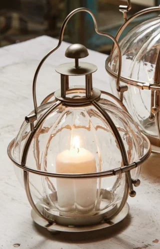 Glass Ball Lantern in Silver Finish Holder