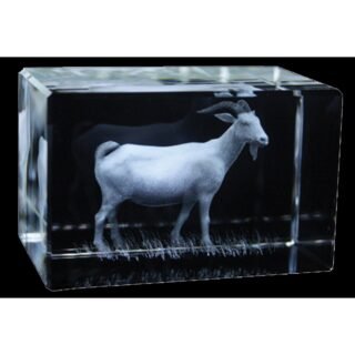 Goat Zodiac laser-etched crystal block with LED Stand