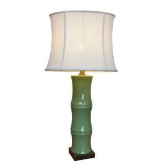 Pair of Green Bamboo Lamps, Porcelain