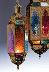 Hanging Multi Glass Lantern, Gold Finish, Medium