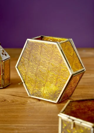 Hexagon Lantern - Yellow, 14cm