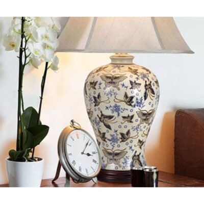 Pair of Ivory Butterfly Vase Lamps, Porcelain