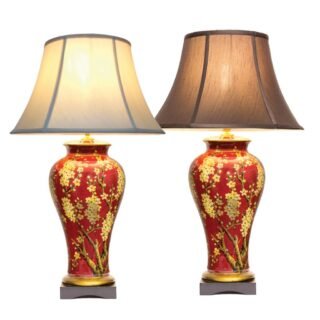 Pair of Oriental Jasmine Porcelain Lamps