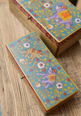 Jayan Elephant Handpainted Set Of 2 Boxes