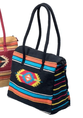 Kilim Style Overnight Black Bag, Handcrafted
