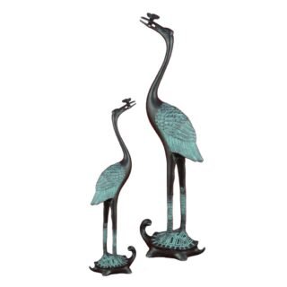 Hand-crafted Oriental Bronze Crane and Turtle - Image 3