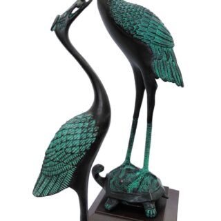 Hand-crafted Oriental Bronze Crane and Turtle - Image 5
