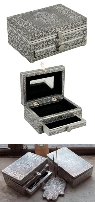 Large Hamsa Silver Jewellery Box With Drawer - Image 2