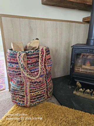 Large Log Basket, Jute Chindi, 60cm, Handcrafted