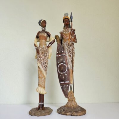 Large Pair of Vintage African Warrior Figurines, 46cm