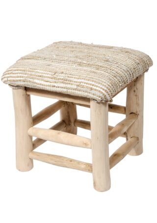 Mango Wood Stool with Hemp & Leather Seat - Image 4